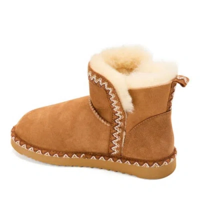 Dearfoams Fireside Perth Genuine Shearling Fold Down Bootie With Embroidery In Brown