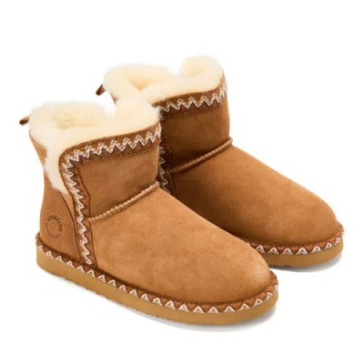 Dearfoams Fireside Perth Genuine Shearling Fold Down Bootie With Embroidery In Brown