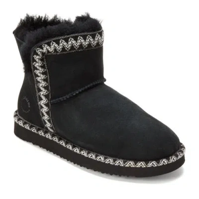 Dearfoams Fireside Perth Genuine Shearling Fold Down Bootie With Embroidery In Black