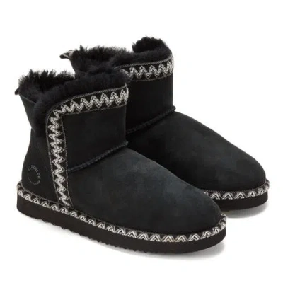 Dearfoams Fireside Perth Genuine Shearling Fold Down Bootie With Embroidery In Black