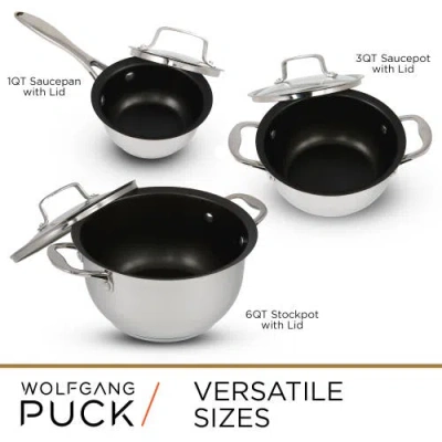 Wolfgang Puck 6 Piece Stainless Steel Pots And Pan Set In Silver