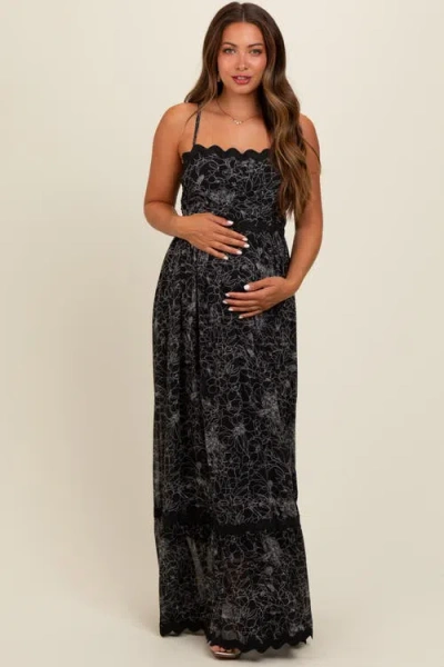 Pinkblush Floral Contrast Trim Maxi Dress In Black