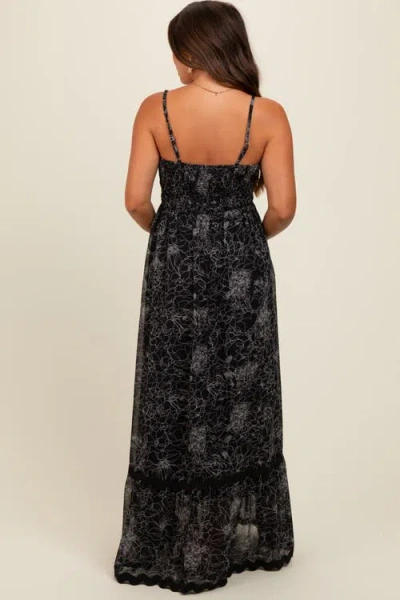 Pinkblush Floral Contrast Trim Maxi Dress In Black