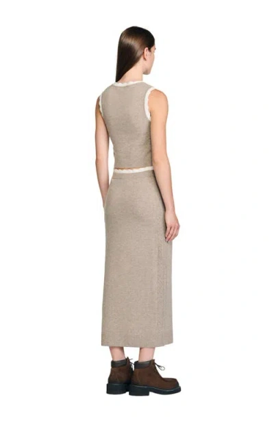 Sandro Womens Caramel Contrast-trim Wool And Cashmere Top In Brown