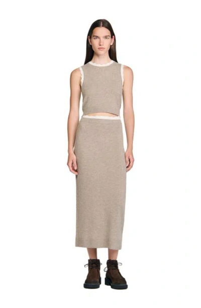 Sandro Womens Caramel Contrast-trim Wool And Cashmere Top In Brown