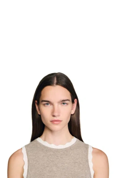 Sandro Womens Caramel Contrast-trim Wool And Cashmere Top In Brown