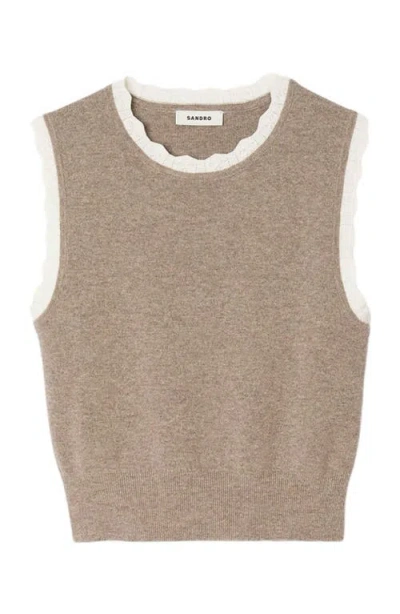 Sandro Womens Caramel Contrast-trim Wool And Cashmere Top In Brown