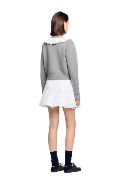 Sandro Womens Contrast-collar Button-down Knitted Cardigan Grey In Gray