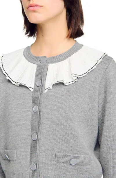 Sandro Womens Contrast-collar Button-down Knitted Cardigan Grey In Gray