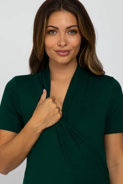 Pinkblush Solid Short Sleeve Wrap Front Nursing Top In Green
