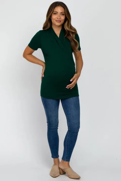 Pinkblush Solid Short Sleeve Wrap Front Nursing Top In Green