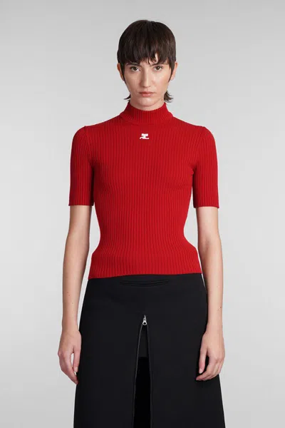 Courrèges Knit Viscose Blend Logo Top In Red