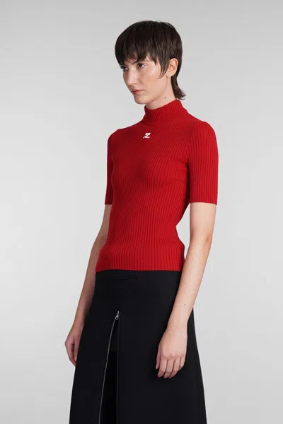 Courrèges Knit Viscose Blend Logo Top In Red