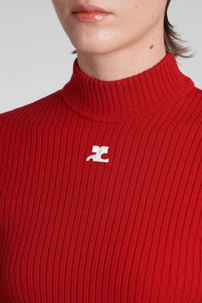 Courrèges Knit Viscose Blend Logo Top In Red