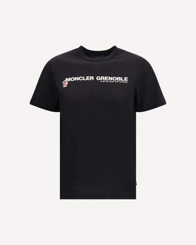 Moncler Crew Neck Top Ribbed Collar Short Sleeves In Black