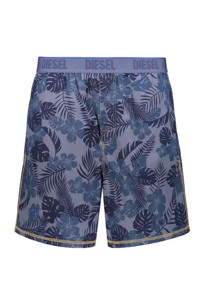 Diesel Complete Cotton Jersey Two-piece Pajama Set With Simple T-shirt In Blue