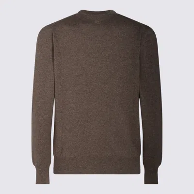 Lardini Long Sleeve Crewneck Sweater With Ribbed Cuffs And Hem In Brown