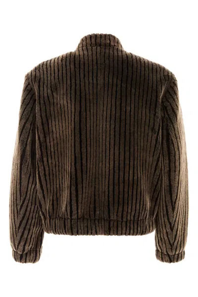 Giorgio Armani Shearling Bomber Jacket Striped Pattern In Brown