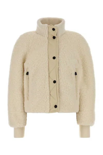 Moncler Teddy Ayles Jacket With Ribbed Collar And Cuffs In Neutral