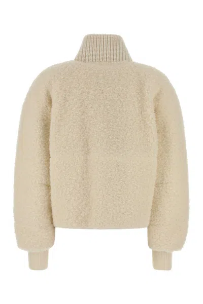 Moncler Teddy Ayles Jacket With Ribbed Collar And Cuffs In Neutral