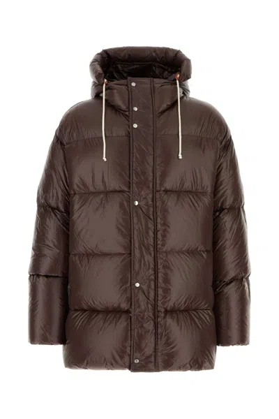 Jil Sander Chocolate Nylon Down Jacket In Brown