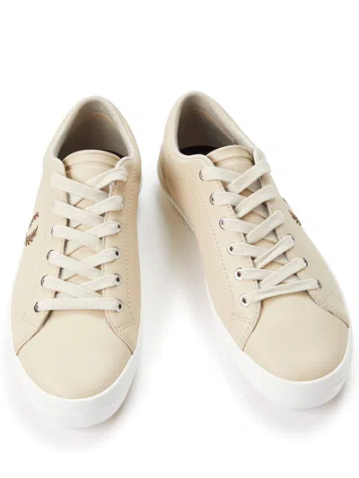 Fred Perry Leather Sneakers With Logo Embroidery In White
