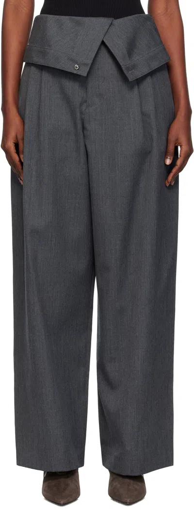 Jw Anderson J. W. Anderson Fold-over Design Grey Wool Trousers In Gray