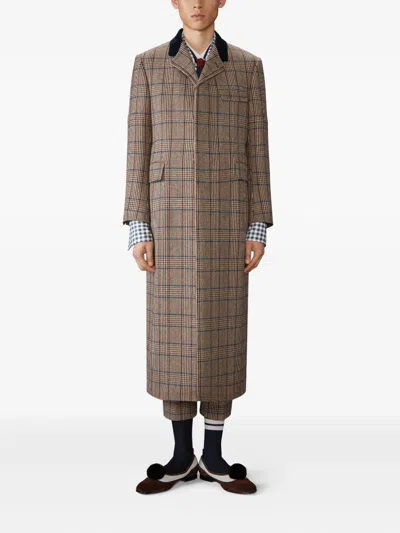 Thom Browne Check-pattern Coat In Brown
