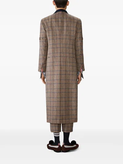 Thom Browne Check-pattern Coat In Brown