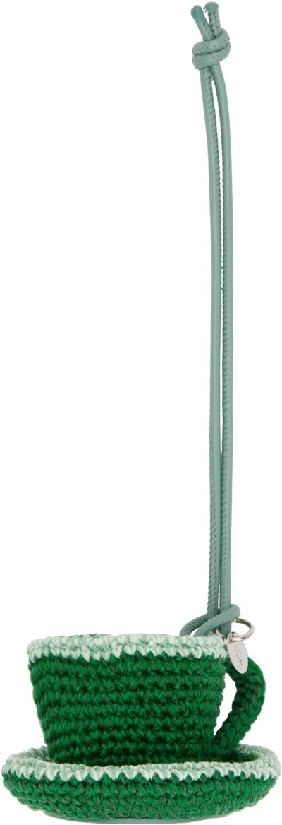 Jw Anderson J. W. Anderson Teacup-shaped Keychain With Leather Cord And Logo Detail In Green