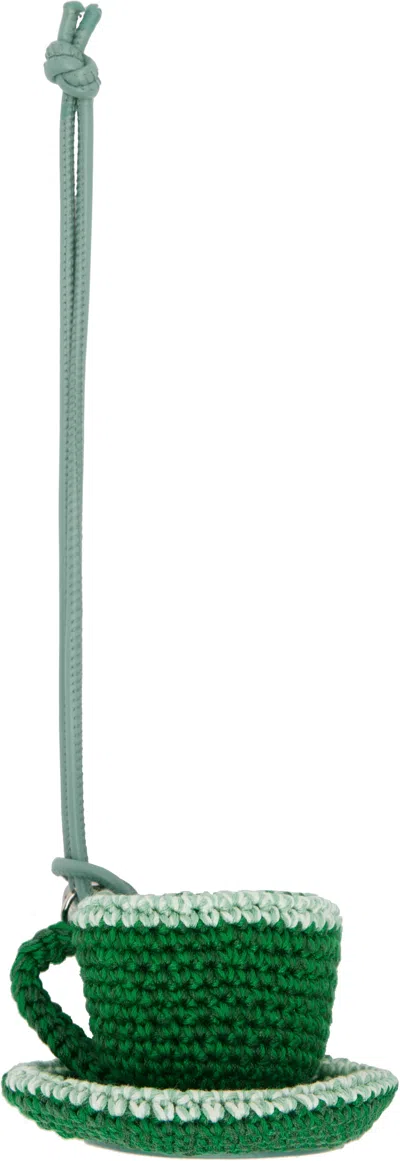 Jw Anderson J. W. Anderson Teacup-shaped Keychain With Leather Cord And Logo Detail In Green