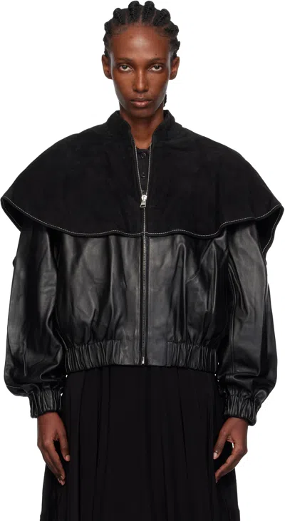 Jw Anderson Oversized-collar Leather Bomber Jacket In Black