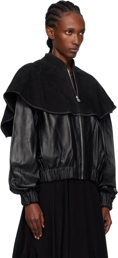Jw Anderson Oversized-collar Leather Bomber Jacket In Black