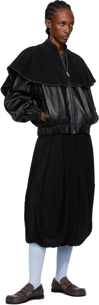 Jw Anderson Oversized-collar Leather Bomber Jacket In Black