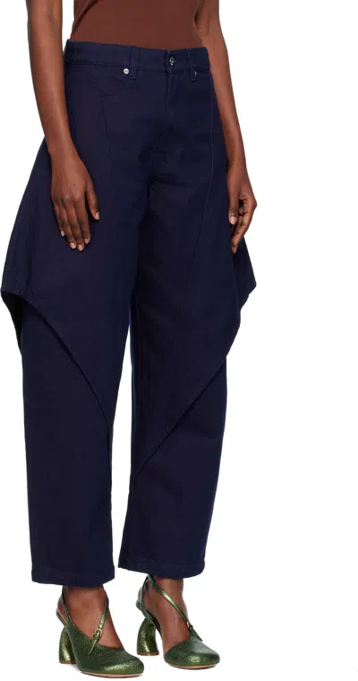 Jw Anderson Cropped Sculptural Jeans With Unique Silhouette In Blue