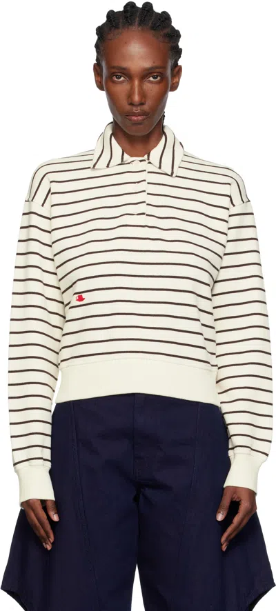 Jw Anderson Striped Polo Sweatshirt With Cropped Silhouette In White