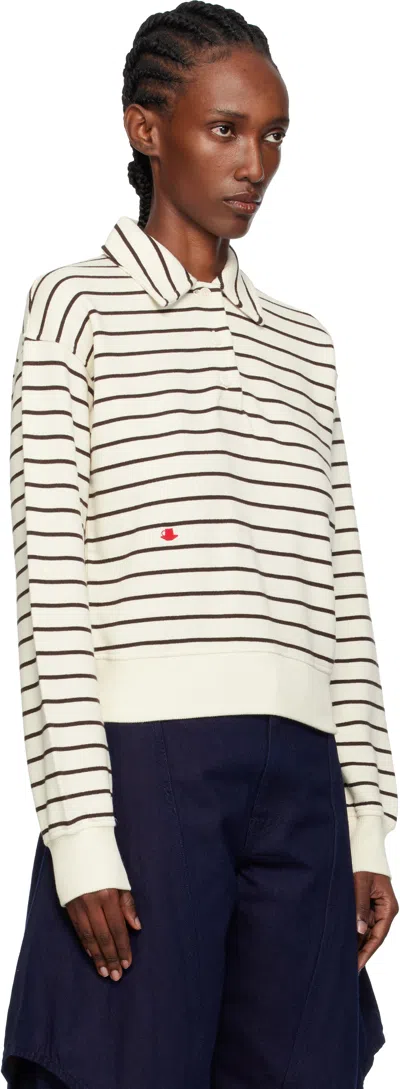 Jw Anderson Striped Polo Sweatshirt With Cropped Silhouette In White