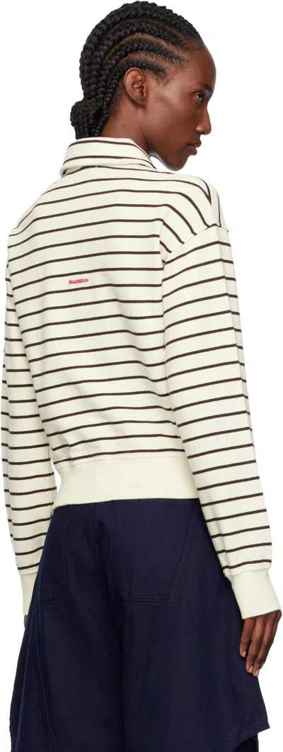 Jw Anderson Striped Polo Sweatshirt With Cropped Silhouette In White