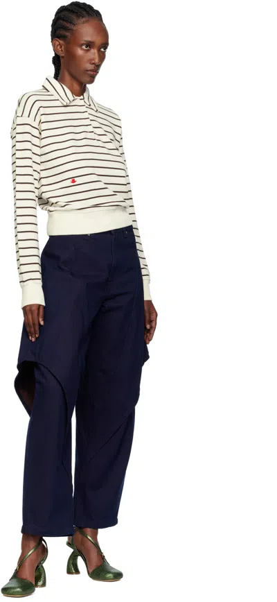 Jw Anderson Striped Polo Sweatshirt With Cropped Silhouette In White
