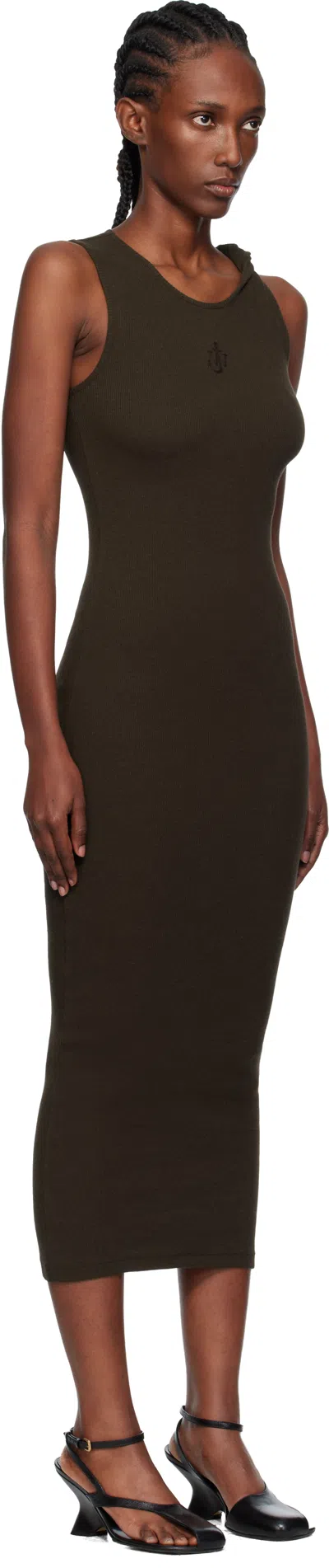 Jw Anderson Brown Anchor Embroidery Twisted Strap Maxi Dress In Green