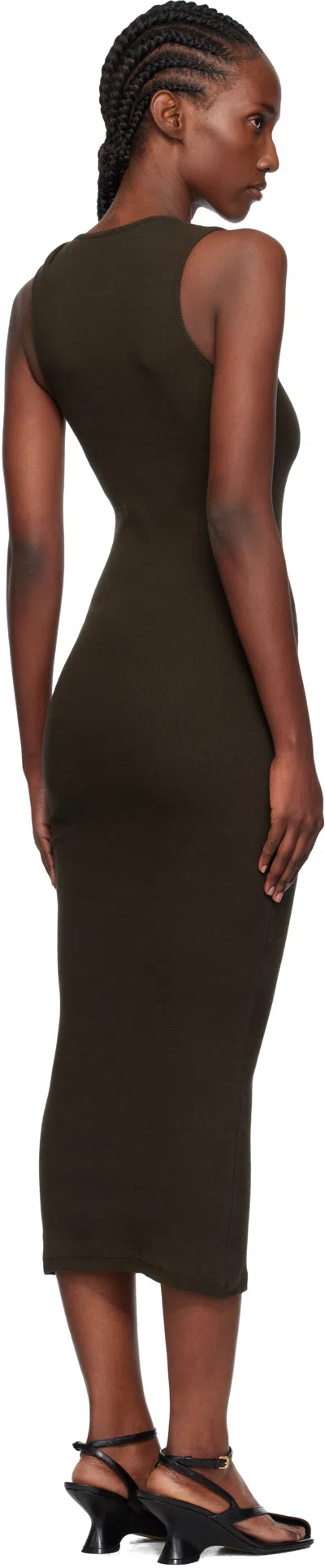 Jw Anderson Brown Anchor Embroidery Twisted Strap Maxi Dress In Green