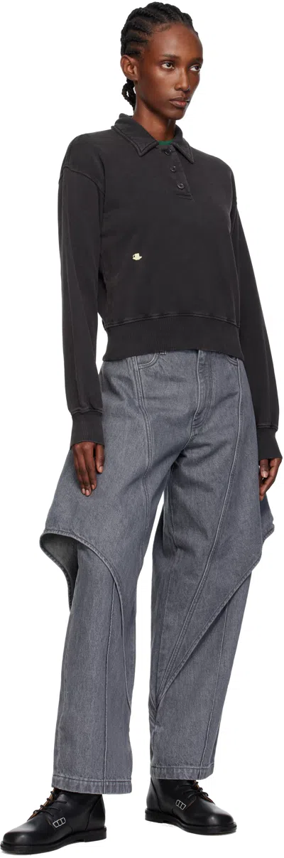 Jw Anderson J. W. Anderson Cropped Polo Sweatshirt With Classic Collar In Black