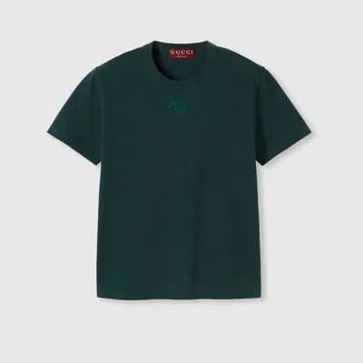 Gucci Women Cotton T-shirt With Gg Incrocio Logo Detail In Green