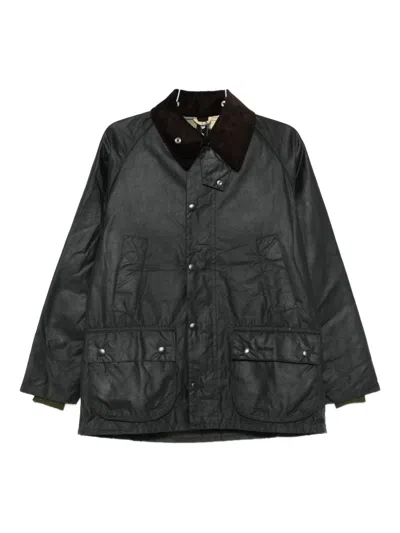 Barbour Corduroy-collar Cotton-waxed Jacket In Black