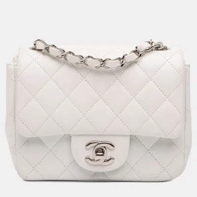 Pre-owned Chanel White Mini Square Classic Caviar Single Flap