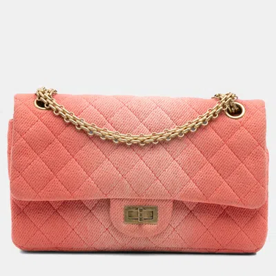 Pre-owned Chanel Orange Reissue 2.55 Quilted Denim Ombre Double Flap 225