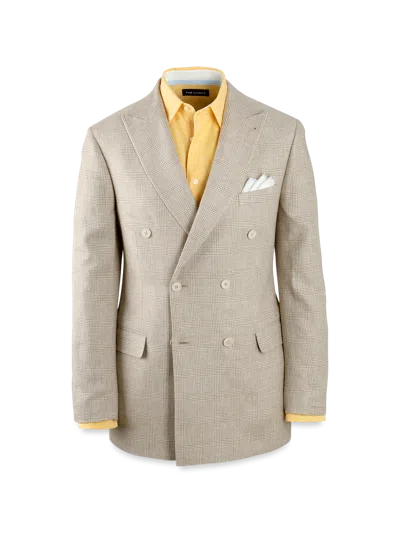 Paul Fredrick Linen Blend Plaid Double Breasted Peak Lapel Suit Jacket In Multi