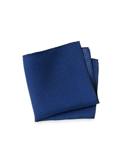Paul Fredrick Houndstooth Silk Pocket Square In Blue