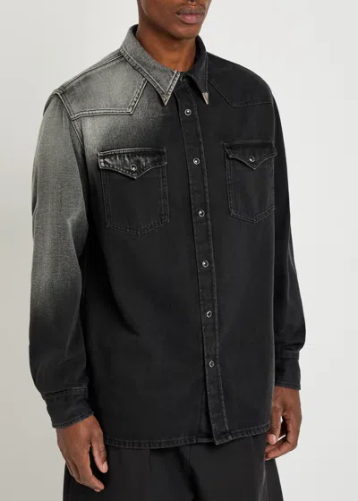 Mm6 Maison Margiela Western Style Denim Shirt Pockets In Black