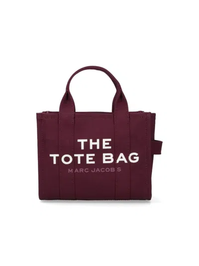 Marc Jacobs The Small Tote Bordeaux Handbag With Logo Lettering On The Front In Cotton Woman In Purple